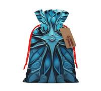 YKJJFVZ Blue Folk Art Pattern1 Print Versatile Drawstring Christmas Gift Bags,Burlap Material,Xmas Wrapping Bags,Candy Bags