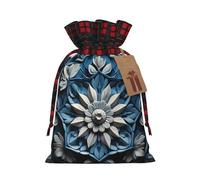 YKJJFVZ Blue Folk Art Pattern2 Print Drawstring Gift Bags,Christmas Gift Wrapping Sacks Pouches For Xmas Presents Party Favor