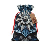 YKJJFVZ Blue Folk Art Pattern2 Print Versatile Drawstring Christmas Gift Bags,Burlap Material,Xmas Wrapping Bags,Candy Bags