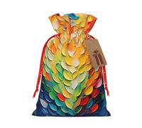 YKJJFVZ Colorful Heart Print Versatile Drawstring Christmas Gift Bags,Burlap Material,Xmas Wrapping Bags,Candy Bags