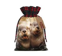 YKJJFVZ Cute Otter Print Drawstring Gift Bags,Christmas Gift Wrapping Sacks Pouches For Xmas Presents Party Favor