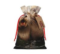 YKJJFVZ Cute Otter Print Versatile Drawstring Christmas Gift Bags,Burlap Material,Xmas Wrapping Bags,Candy Bags