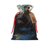 YKJJFVZ Cute Otter Print Versatile Drawstring Christmas Gift Bags,Burlap Material,Xmas Wrapping Bags,Candy Bags