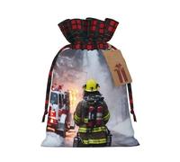 YKJJFVZ Firefighter Fireman Flame Print Drawstring Gift Bags,Christmas Gift Wrapping Sacks Pouches For Xmas Presents Party Favor