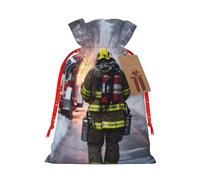 YKJJFVZ Firefighter Fireman Flame Print Versatile Drawstring Christmas Gift Bags,Burlap Material,Xmas Wrapping Bags,Candy Bags