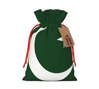 YKJJFVZ Flag Of Pakistan Print Versatile Drawstring Christmas Gift Bags,Burlap Material,Xmas Wrapping Bags,Candy Bags