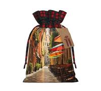 YKJJFVZ Italian Street Print Drawstring Gift Bags,Christmas Gift Wrapping Sacks Pouches For Xmas Presents Party Favor