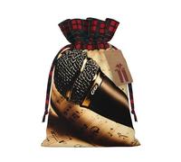 YKJJFVZ Microphone With Music Note Print Drawstring Gift Bags,Christmas Gift Wrapping Sacks Pouches For Xmas Presents Party Favor