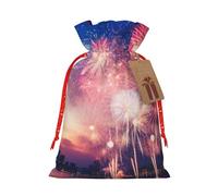 YKJJFVZ New Year Pyrotechnics Print Versatile Drawstring Christmas Gift Bags,Burlap Material,Xmas Wrapping Bags,Candy Bags
