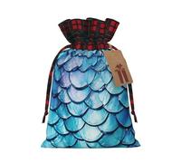 YKJJFVZ Ocean Sea Blue Mermaid Fish Scale Print Drawstring Gift Bags,Christmas Gift Wrapping Sacks Pouches For Xmas Presents Party Favor