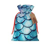YKJJFVZ Ocean Sea Blue Mermaid Fish Scale Print Versatile Drawstring Christmas Gift Bags,Burlap Material,Xmas Wrapping Bags,Candy Bags