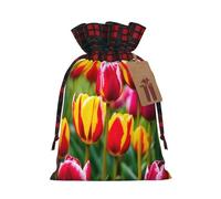 YKJJFVZ Pink Tulips Print Drawstring Gift Bags,Christmas Gift Wrapping Sacks Pouches For Xmas Presents Party Favor