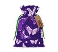 YKJJFVZ Purple Butterflies Floral Print Medium Size Drawstring Gift Bags Jewelry Pouches For Candy Wedding Favors Christmas