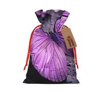 YKJJFVZ Purple Butterfly Print Versatile Drawstring Christmas Gift Bags,Burlap Material,Xmas Wrapping Bags,Candy Bags