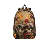 YKJJFVZ Sugar Skulls Butterfly Print Vintage Canvas Backpack, Travel Case, Stylish and Lightweight with Multiple Pockets, Black, Medium, blackone, M