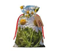 YKJJFVZ Versatile Christmas Gift Bags with Drawstring Wild White Daisies Christmas Packaging Bags Candy Bags