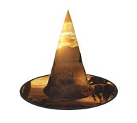 YKJJFVZ West Desert Cactus With Cowboys Riding Horses Print Trendy Witch Hat,Creative Party Hats,Perfect For Creative And Spooky Costumes