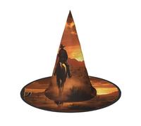 YKJJFVZ West Desert Cactus With Cowboys Riding Horses Print Trendy Witch Hat,Creative Party Hats,Perfect For Creative And Spooky Costumes