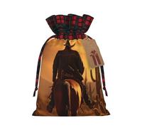 YKJJFVZ West Desert Cactus With Cowboys Riding Horses1 Print Drawstring Gift Bags,Christmas Gift Wrapping Sacks Pouches For Xmas Presents Party Favor