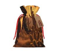 YKJJFVZ West Desert Cactus With Cowboys Riding Horses1 Print Versatile Drawstring Christmas Gift Bags,Burlap Material,Xmas Wrapping Bags,Candy Bags