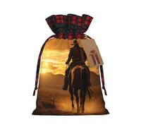 YKJJFVZ West Desert Cactus With Cowboys Riding Horses2 Print Drawstring Gift Bags,Christmas Gift Wrapping Sacks Pouches For Xmas Presents Party Favor