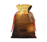 YKJJFVZ West Desert Cactus With Cowboys Riding Horses2 Print Versatile Drawstring Christmas Gift Bags,Burlap Material,Xmas Wrapping Bags,Candy Bags