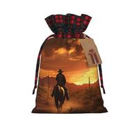 YKJJFVZ West Desert Cactus With Cowboys Riding Horses3 Print Drawstring Gift Bags,Christmas Gift Wrapping Sacks Pouches For Xmas Presents Party Favor