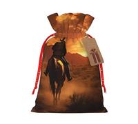 YKJJFVZ West Desert Cactus With Cowboys Riding Horses3 Print Versatile Drawstring Christmas Gift Bags,Burlap Material,Xmas Wrapping Bags,Candy Bags