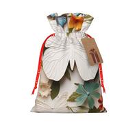 YKJJFVZ White Floral Pattern Colorful Butterflies Print Medium Size Drawstring Gift Bags Jewelry Pouches For Candy Wedding Favors Christmas