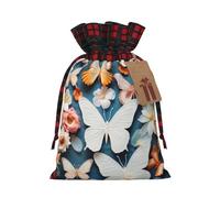 YKJJFVZ White Floral Pattern Colorful Butterflies2 Print Drawstring Gift Bags,Christmas Gift Wrapping Sacks Pouches For Xmas Presents Party Favor