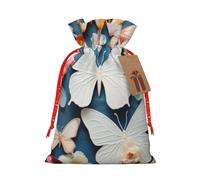 YKJJFVZ White Floral Pattern Colorful Butterflies2 Print Versatile Drawstring Christmas Gift Bags,Burlap Material,Xmas Wrapping Bags,Candy Bags