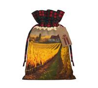 YKJJFVZ Wine And Winemaking Winery Grape Field1 Print Drawstring Gift Bags,Christmas Gift Wrapping Sacks Pouches For Xmas Presents Party Favor
