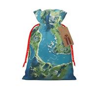 YKJJFVZ World Map Print Versatile Drawstring Christmas Gift Bags,Burlap Material,Xmas Wrapping Bags,Candy Bags