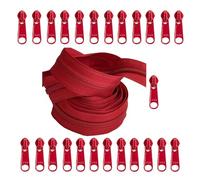 YKK #5 Nylon Coil Red Continuous Zipper Chain 10 Yards with 25 Long Pull Zipper Pulls for DIY Sewing Crafts or Bags (Red #519)