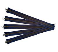 YKK Antique Brass Metal Zippers in Navy Blue with Donut Pull - #5 Closed-end Zippers - 8 Inch - Set of 5 Pieces by Craftbot