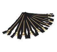 YKK Golden Brass Zippers No. 5 Metal 10 inch Zips in Black Pack of 12