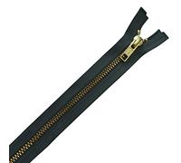 YKK Open End Nylon Grey Zipper, Medium Weight Sewing Zip, Brass Golden Teeth/Head Durable Zip for Jackets, Dresses, DIY Crafts Projects, 16" (41cm), 1pc