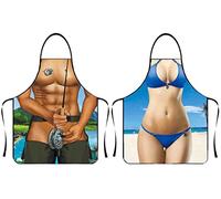 YKKJ Pack of 2 Novelty BBQ Aprons, BBQ Aprons, for Christmas, BBQ Party, Adult Couples., blue, M