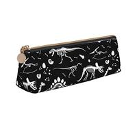 Ykklima Black and White Dinosaur Skeleton Pattern Leather Pencil Case Zipper Pen Makeup Cosmetic Holder Pouch Stationery Bag for School, Work, Office