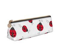 Ykklima Cute Red Ladybug Cartoon Pattern Leather Pencil Case Zipper Pen Makeup Cosmetic Holder Pouch Stationery Bag for School, Work, Office