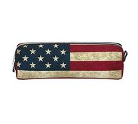 Ykklima Leather Pencil Case - American Flag Patriotic USA Pattern, Stationery Bag Pen Organizer Makeup Cosmetic Holder Pouch for School Work Office College