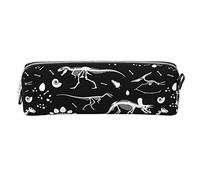 Ykklima Leather Pencil Case - Black and White Dinosaur Skeleton Pattern, Stationery Bag Pen Organizer Makeup Cosmetic Holder Pouch for School Work Office College