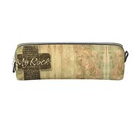 Ykklima Leather Pencil Case - Christian Religious Bible Verse The Lord is My Rock Pattern, Stationery Bag Pen Organizer Makeup Cosmetic Holder Pouch for School Work Office College
