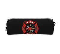 Ykklima Leather Pencil Case - Firefighter Fire DEPT. Logo Rescue Pattern, Stationery Bag Pen Organizer Makeup Cosmetic Holder Pouch for School Work Office College