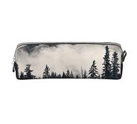 Ykklima Leather Pencil Case - Forest Tree Foggy Mountain, Stationery Bag Pen Organizer Makeup Cosmetic Holder Pouch for School Work Office College