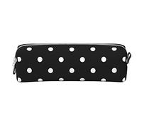 Ykklima Leather Pencil Case - Polka Dot Black and White Simple Pattern, Stationery Bag Pen Organizer Makeup Cosmetic Holder Pouch for School Work Office College