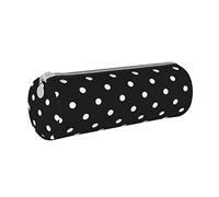 Ykklima Polka Dot Black and White Simple Pattern Leather Pencil Case Zipper Pen Makeup Cosmetic Holder Pouch Stationery Bag for School Work Office
