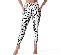 Ykklima Women High Waisted Leggings Dalmatian Dog Print Yoga Pants Tummy Control for Workout Running Cycling Sports, Black-style, Large