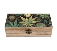 YKLBV Wooden Box Wood Storage Box with Lid Retro A Puff In Time Weed Marijuana Wooden Storage Chest Durable for Storage Or Decoration