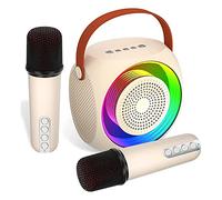 Yklhsocneg Mini, Portable Bluetooth Speaker 2Pcs Wireless Microphone and Adults with LED Lights, White